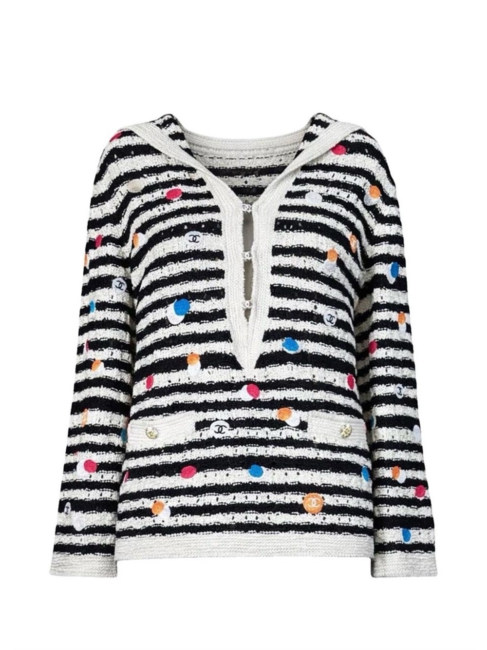 CHANEL Runway 2024 /2025 CC Motifs Maritime Runway Silk Polka Dot Jumper Size 38